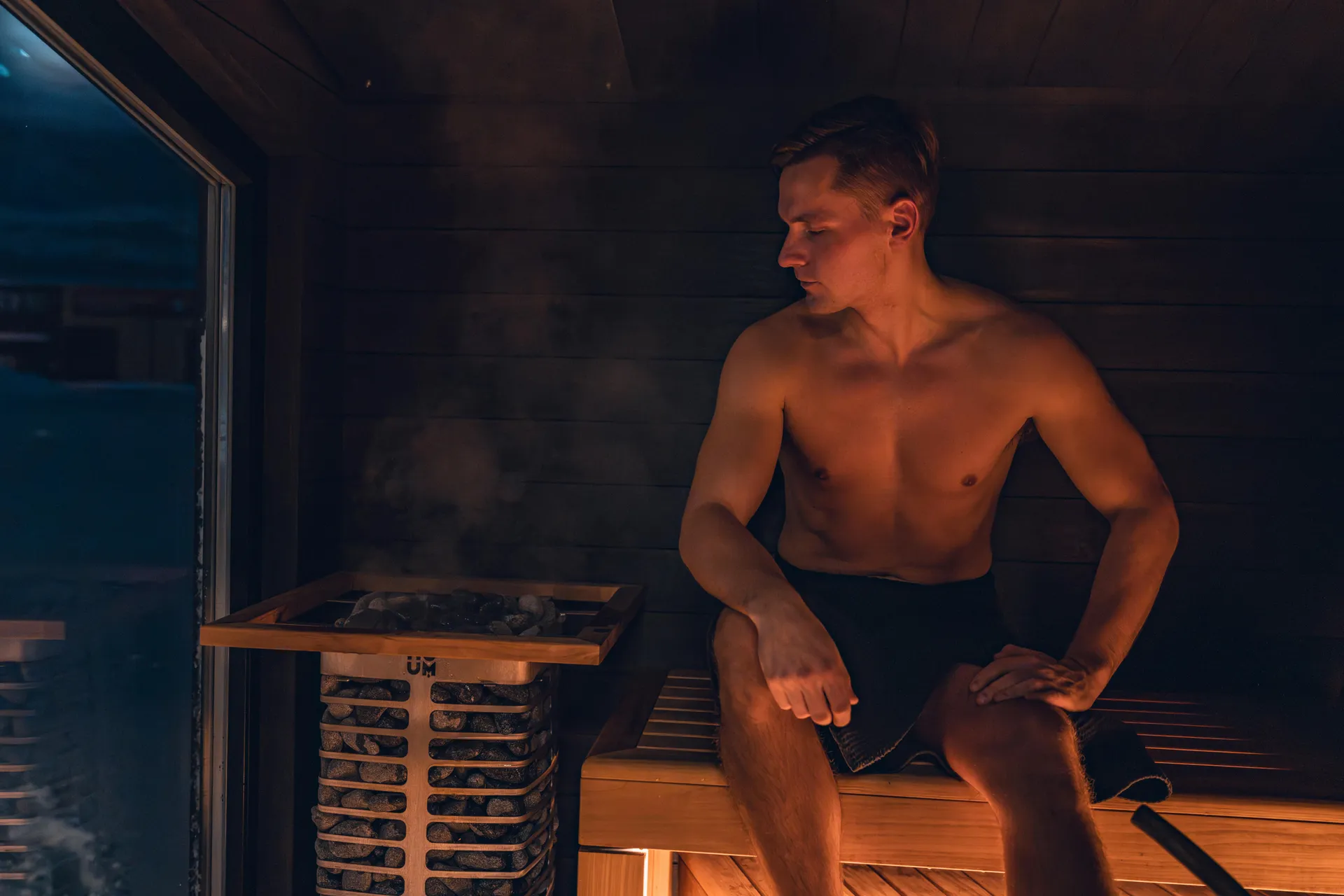 Athlete in sauna recovering